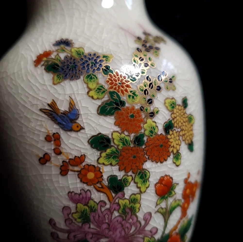 Floral Ceramic Vase with Crackle Glaze